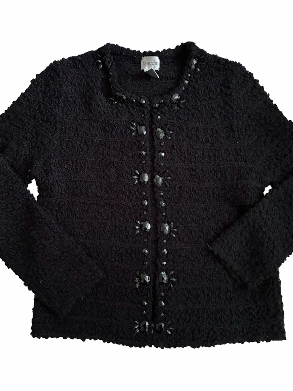 Chico's Black Elegant Textured Knit Cardigan  - Size 2